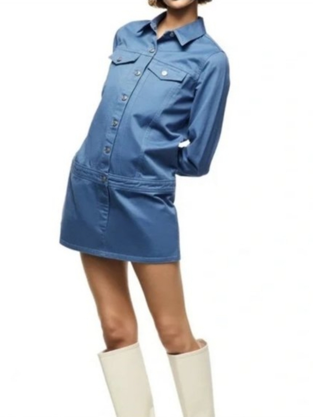 ZARA Blue Denim Button Down Mini Dress Size M